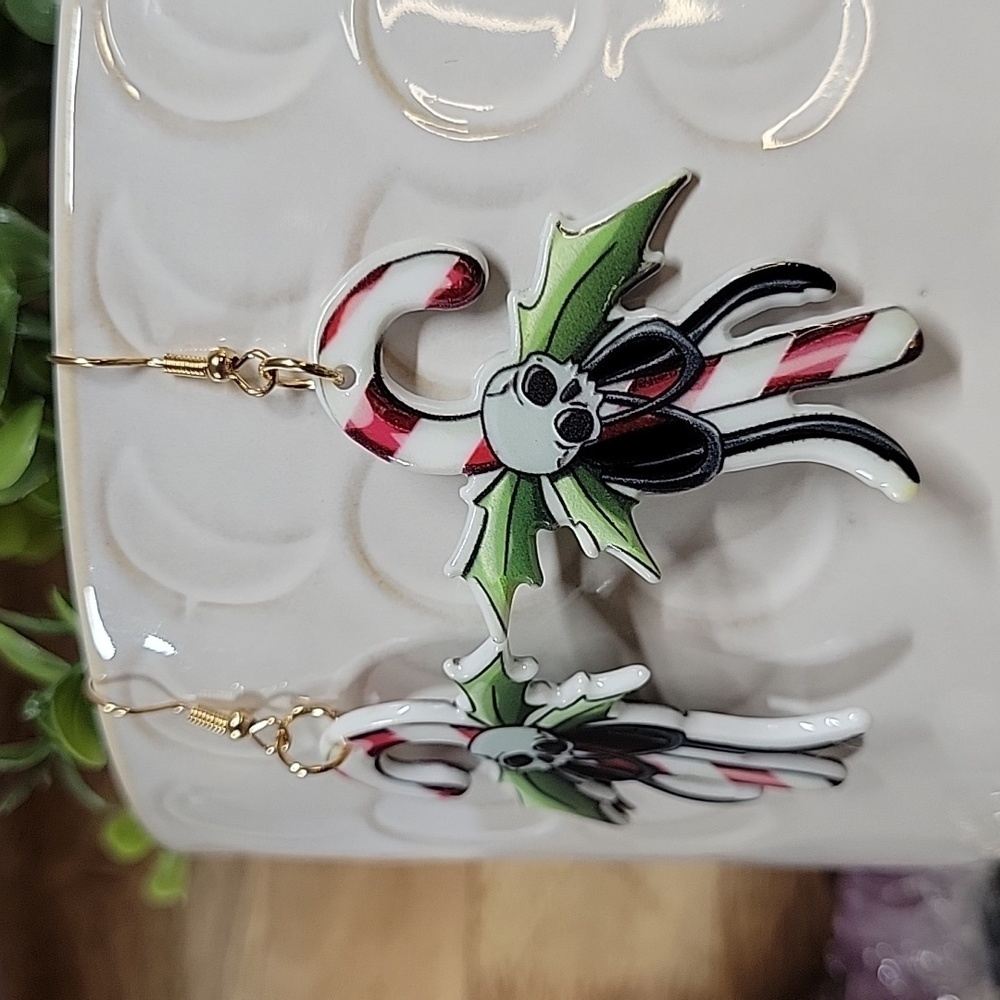 Goth Candy Cane Drop Earrings
